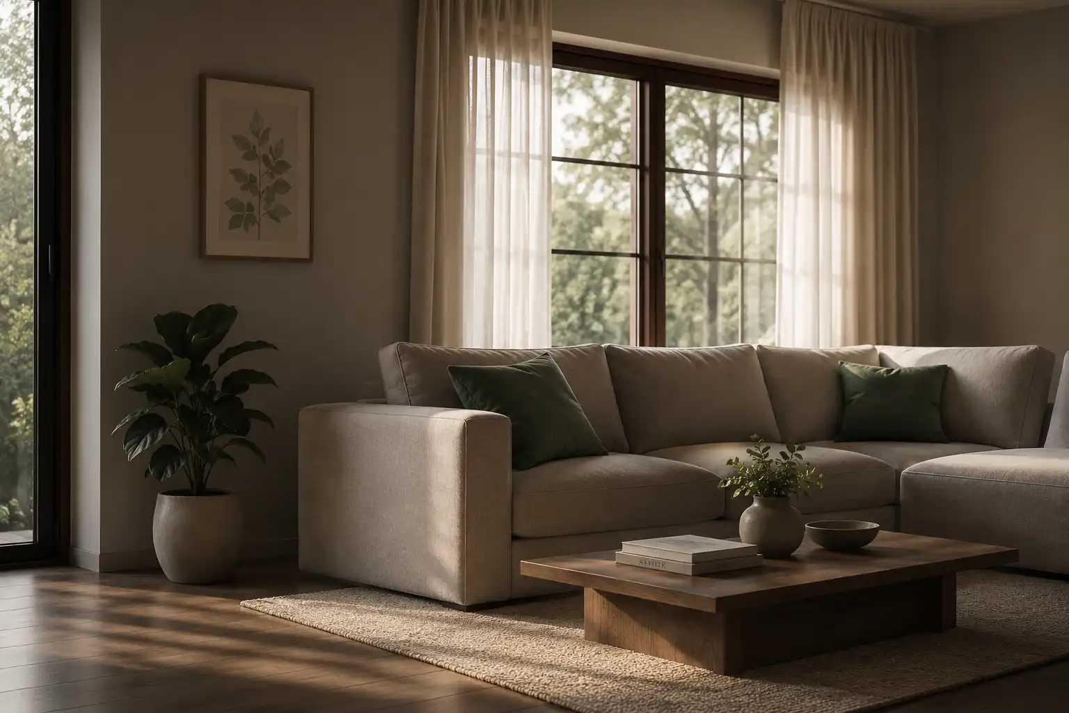 Warm, comfortable living room interior representing a calm home environment
